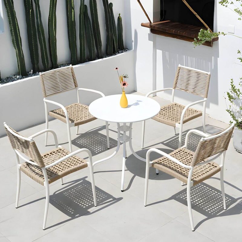 "Contemporary Dining Table White Outdoor Table with Metal Base - White 27.6"L x 27.6"W x 28.7"H Round Table Only"