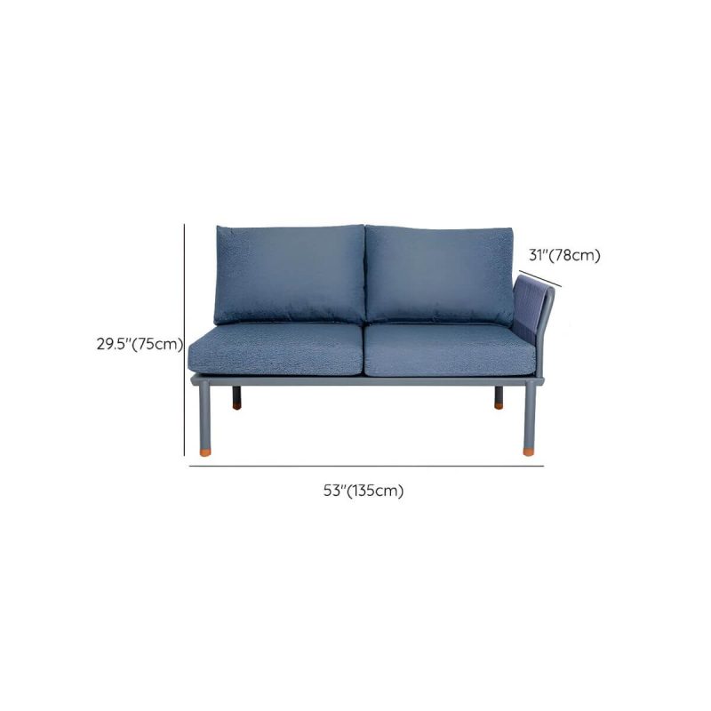 "Dimension of Modern Blue Metal Sofa- Waterproof and UV Resistant, Includes Pillows and Cushions - 2-Seater Corner Sofa"