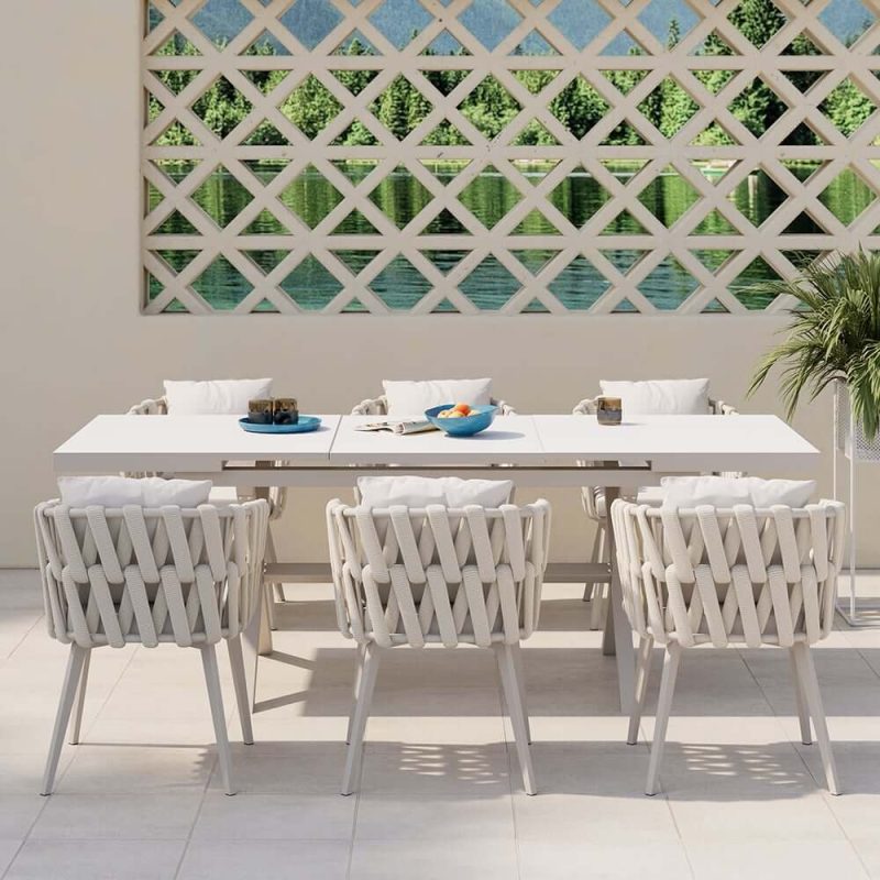 "Set of 2 Hand Woven Rope Outdoor Patio Dining Chair with Cushions in Beige"