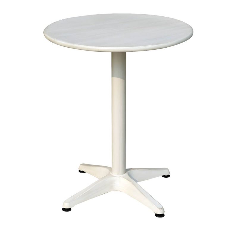 "Modern Geometric Waterproof Courtyard Table Metal Base Outdoor Table - Table Only Round Textured White 23.6"L x 23.6"W x 27.6"H"