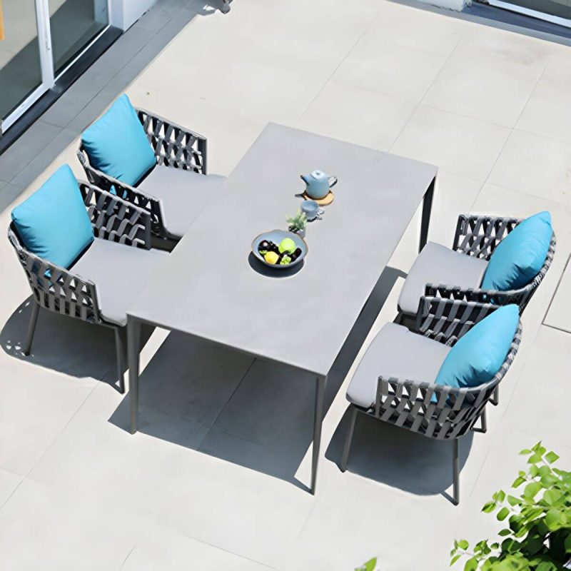 "Contemporary Dining Table Set with Woven Chairs for Courtyard - Table & Chair(s) 80 x 80 x 74 cm 4"