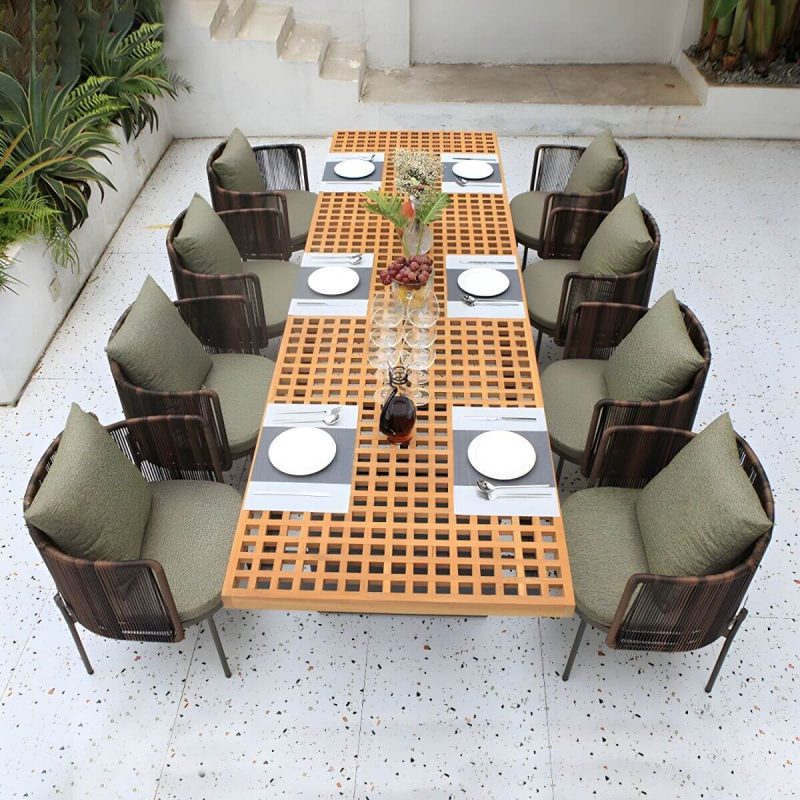 "Solid Teak Wood Square Patio Dining Table with UV Resistant Finish - Table Only 70.9"L x 35.5"W x 29.1"H"