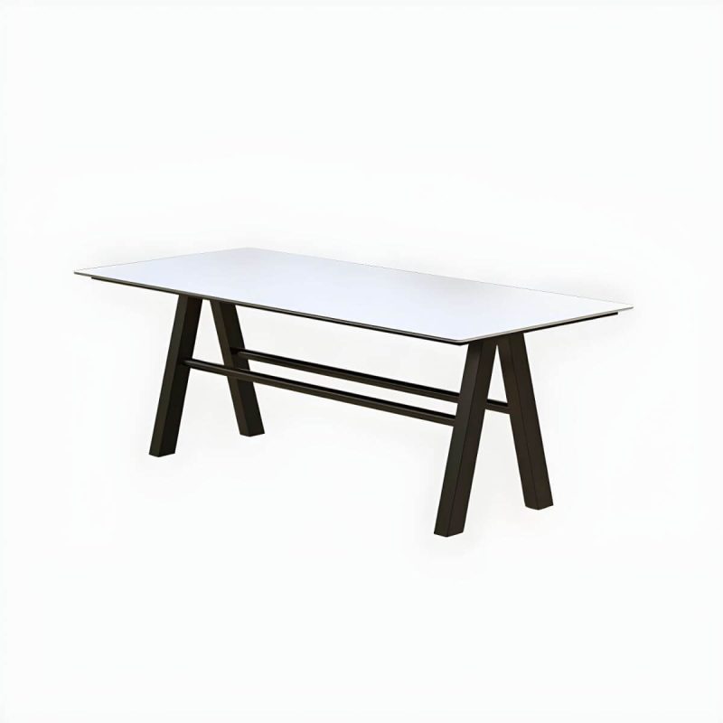 "White Stone Rectangular Patio Dining Table without Umbrella Hole - Table Only 70.9"L x 31.5"W x 29.5"H"