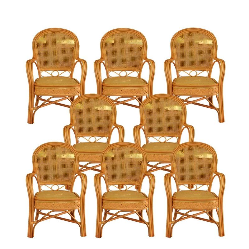"Traditional Patio Dining Armchair in Rattan Single Outdoor Chair - Yellow Rattan Weaving 8 Piece Set"