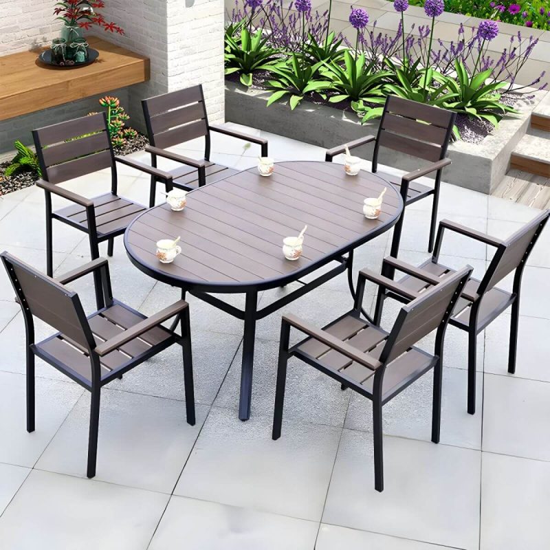 "Contemporary Dining Table Set with Wooden Chair for Courtyard - Table & Chair(s) 59"L x 35"W x 28"H 6"