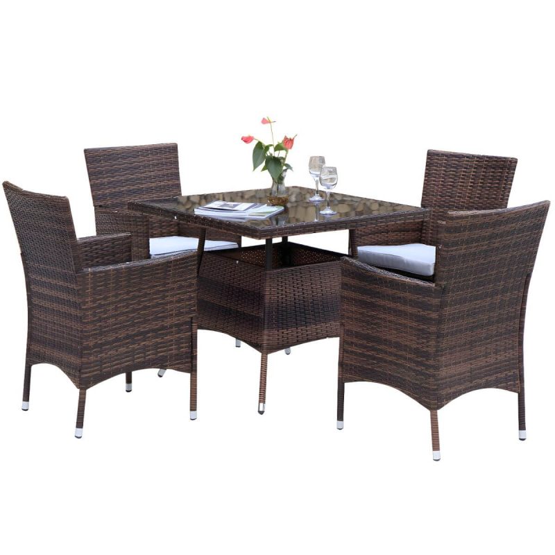 "Industrial Rattan Bistro Table Outdoor Metal Frame Patio Table - Table Only 35.4"L x 35.4"W x 29.5"H Square"