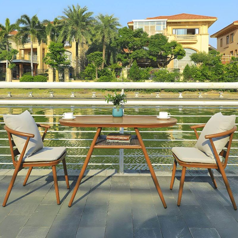 "Oval Metal Patio Table Contemporary Style Water Resistant in Brown - 43.3"L x 23.6"W x 29.5"H"