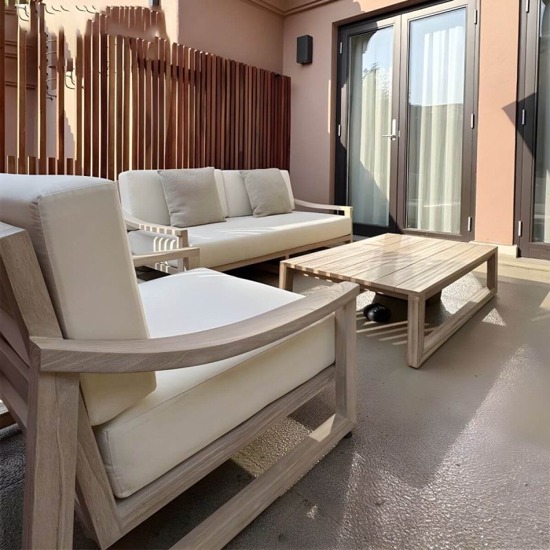 "Modern White Wood Sofa - Waterproof and UV Resistant with Cushions - 2-Seater Sofa"