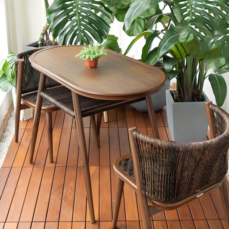 "Contemporary Wood Dining Table Set with 4 Legs Chairs for Courtyard - Table & Chair(s) 41"L x 22"W x 30"H 2 Walnut"