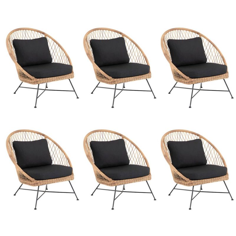 "Tropical Outdoors Dining Chair Rattan Side Chair with Cushion - 27.6"L x 29.5"W x 31.5"H Natural Finish 6 Piece Set"