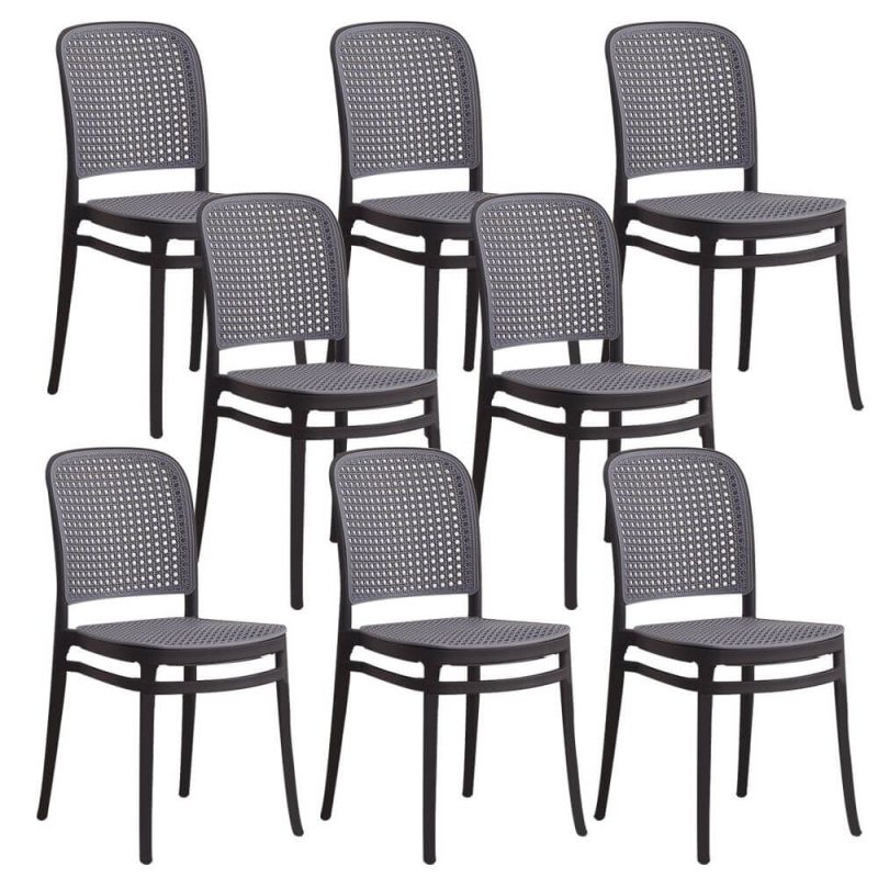 "Contemporary Dining Side Chair with Metal Legs Stacking Side Chair - Black-Gray 8 Piece Set"
