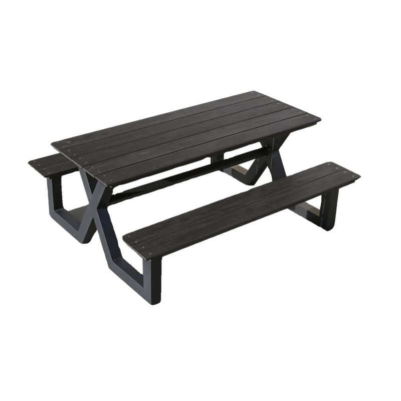 "Simple Midnight Black Damp-proof Lumber Outdoor Picnic Table, Black, 59"L x 51"W x 28"H"