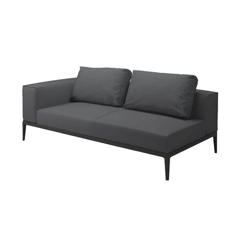 "Fade Resistant Black Metal Framed Patio Sofa with Cushions & Pillow (Modern Gray) - 2-Seater Corner Sofa"