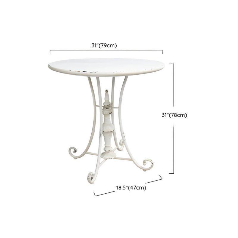 "Dimension of White Patio Table Metal Contemporary Style Water Resistant in Round Shape - Table Only 31"L x 31"W x 31"H"