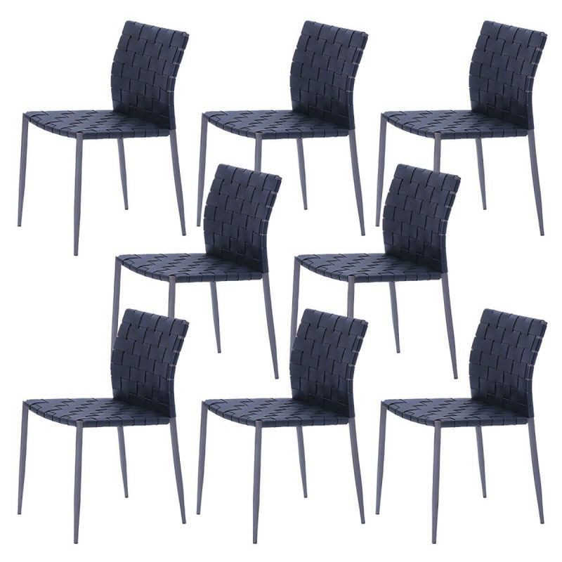"Tropical Dining Side Chair Metal and Faux Leather Indoor-Outdoor Chair - Black 8 Piece Set"