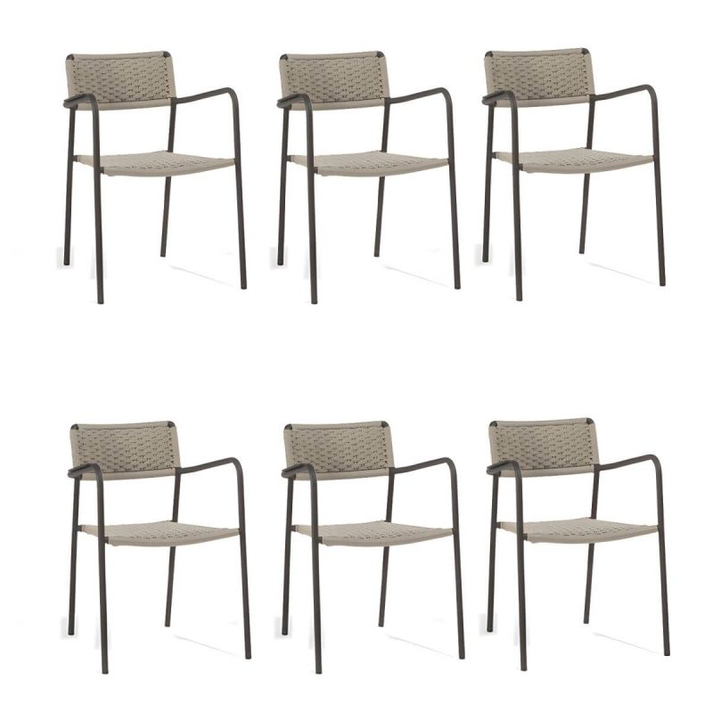 "Contemporary Aluminum Frame Water Repellent Patio Dining Chair with Arm - 6 Piece Set"