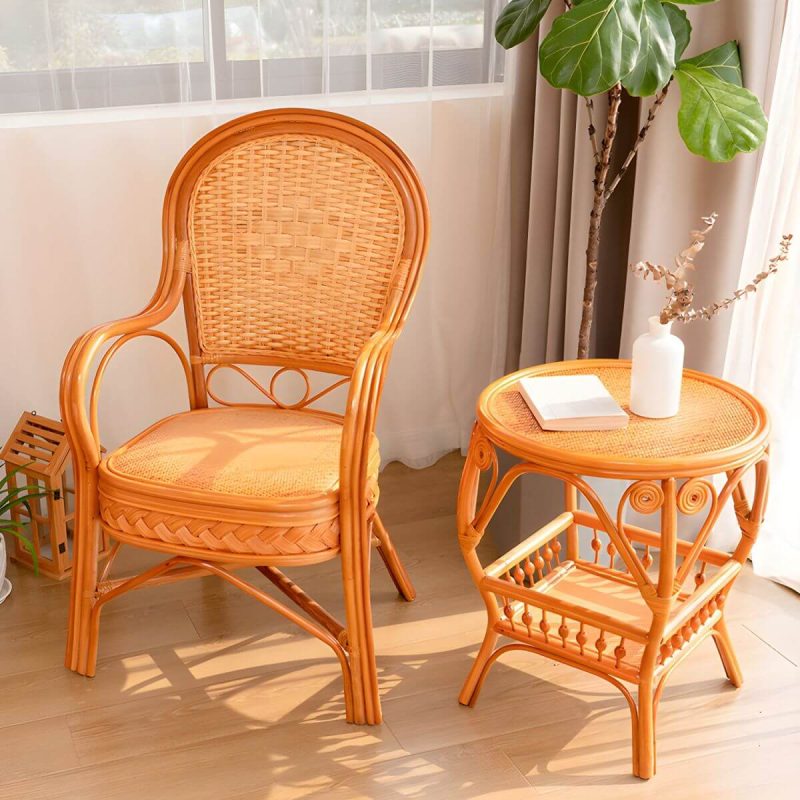 "Traditional 40.55" Height Solid Color Rattan Outdoor Dining Armchair - Ginger 6 Piece Set"