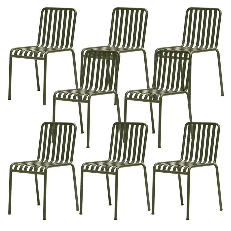 "Industrial Metal Outdoor Bistro Chairs Open Back Dining Chairs in Green - 22"L x 19"W x 31"H 8 Piece Set"