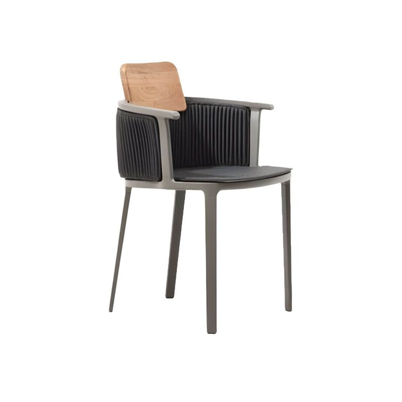 "Metal Coastal With Arm Solid Wood Black Outdoor Bistro Chairs - 1 Piece 57 x 50 x 77 cm Aluminium Alloy"