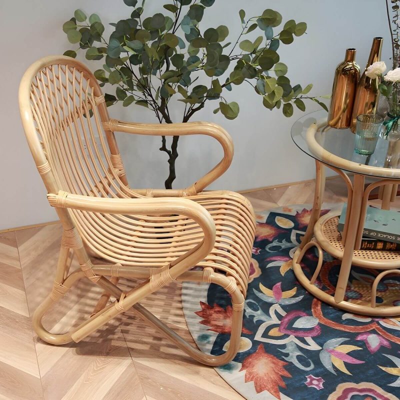 "Matte Finish Tropical Patio Chair Assembled Wicker with Arms - Natural Finish 1 Piece"