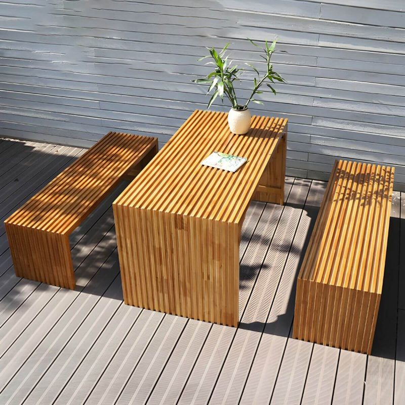 "Pine Wood Patio Dining Set Traditional Style, Natural Color, Weatherproof - Bench(es)"