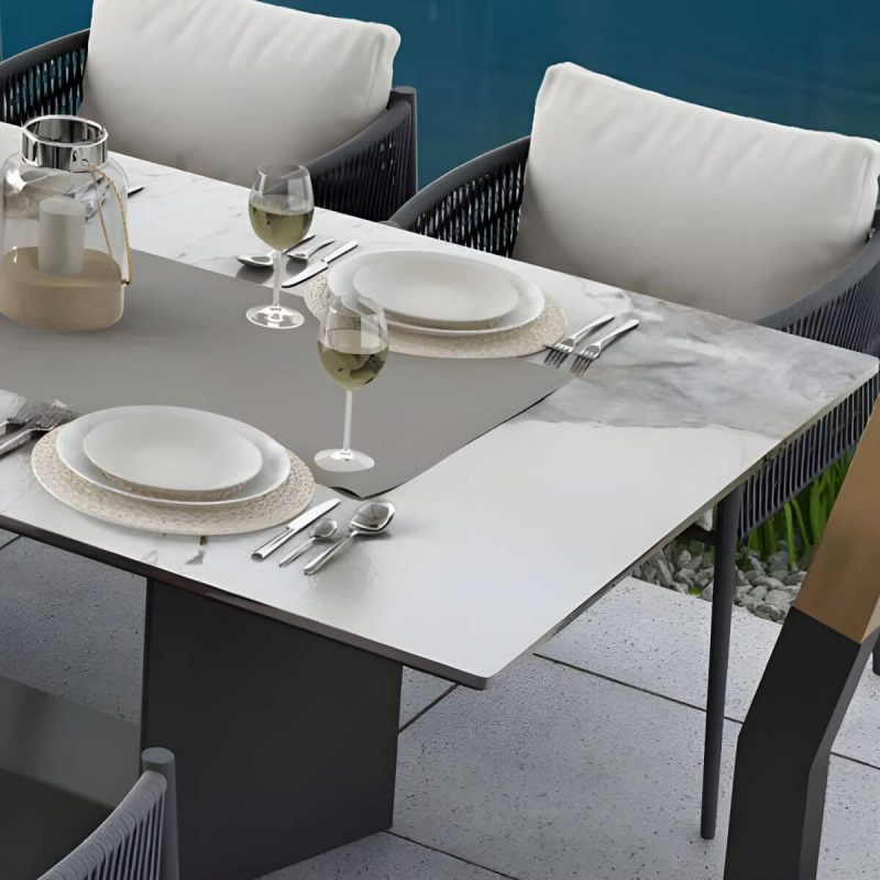 "Modern Gray Metal Arm Chair with Gray Wicker Back and Removable Gray Cushions - 25"L x 24"W x 29"H 6 Piece Set"