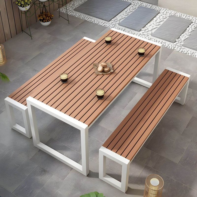 "Modern Wood Patio Dining Table without Umbrella Hole in Natural Finish - Durable and Stylish - Table Only 55.1"L x 27.6"W x 29.5"H Black"