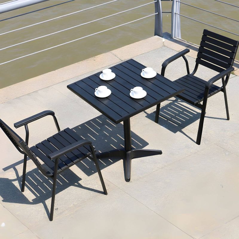 "Contemporary Wood Dining Table Set with Black Chairs for Courtyard - Table & Chair(s) 32"L x 32"W x 29"H 2"