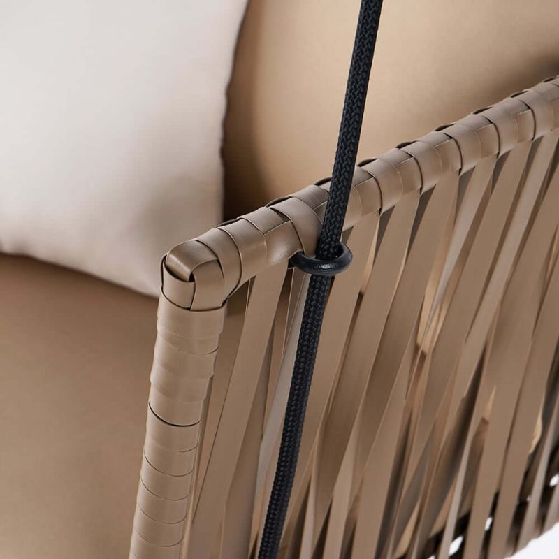 "Traditional Outdoor Hanging Chair Rattan Porch Swing Chair with Khaki Cushion Pillow"