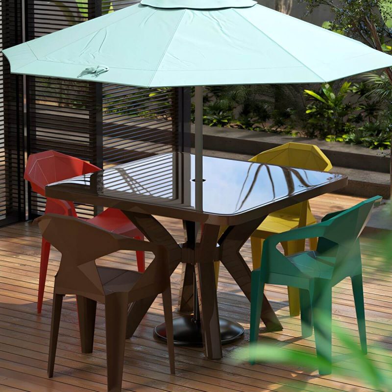 "Plastic Garden Table Modern Simple Household Food Stall Dining Table - Blackish Green Square Table Only"