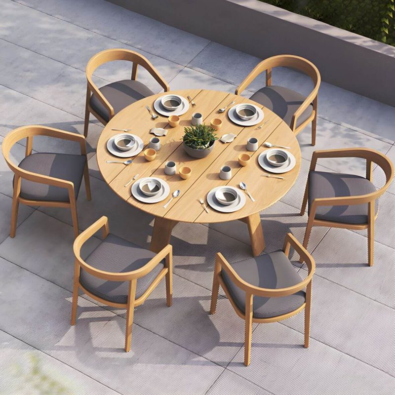 "Solid Wood Top Patio Table Contemporary Style Water Resistant Dining Table - 59.1"L x 59.1"W x 29.5"H Table Only"