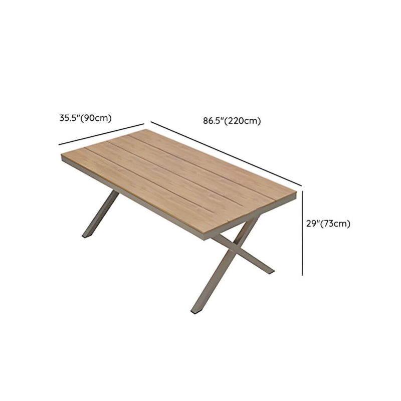 "Dimension of Modern Aluminum Dining Table with Umbrella Hole in Brown and Gray Finish - Table Only 87"L x 35"W x 29"H"