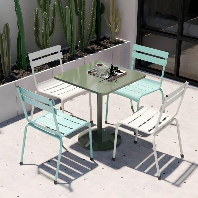 "Iron Waterproof Courtyard Dining Table Combination Modern Multiple Colors - Desk with 2 Chairs Square Black"