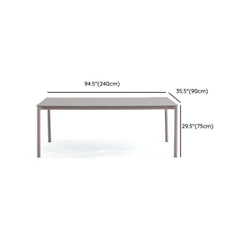 "Dimension of Modern Grey Stone Patio Dining Table with Waterproof Durability and Umbrella Hole - 94.5"L x 35.4"W x 29.5"H Table Only"