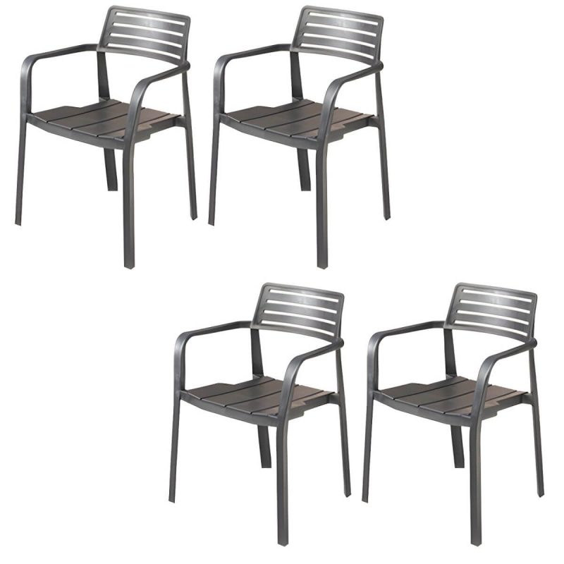 "Stacking Dining Armchair Contemporary Plastic Patio Arm Chair - 22"L x 17"W x 31"H 4 Piece Set"