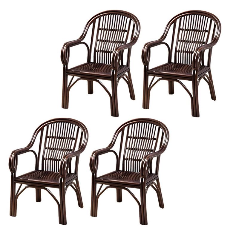 "Traditional Rattan Natural/Black Patio Arm Chair with Water Repellent Finish Cushion - Black 4 Piece Set"
