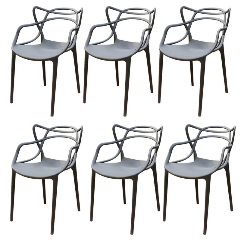 "Stacking Dining Armchair Contemporary Plastic Patio Arm Chair - 20"L x 20"W x 33"H 6 Piece Set"
