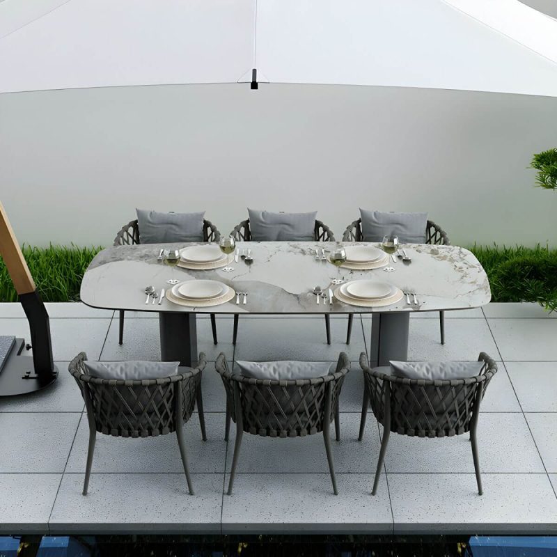 "Modern Gray Metal Arm Chair with Wicker Back and Cushions for Your Patio - 25"L x 24"W x 29"H 4 Piece Set"