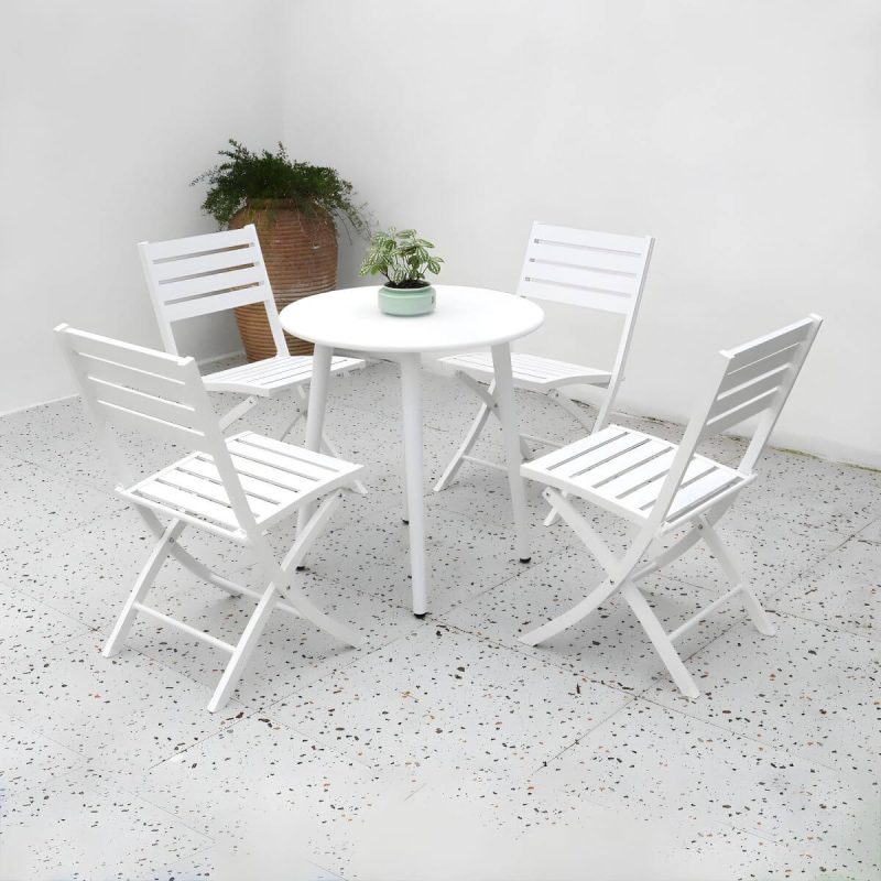 "Metal Modern Folding Patio Dining Set with Strap Back Chairs - Table & Chair(s) 27.6"L x 27.6"W x 28.3"H 4 White"