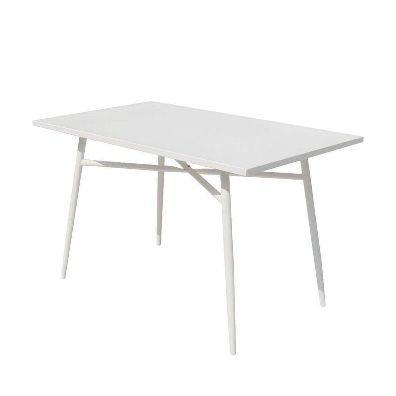 "Contemporary Dining Table White Outdoor Table with Metal Base - White Rectangular 47"L x 28"W x 28"H Table Only"
