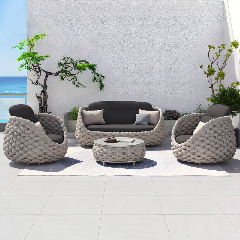 "Tropical Outdoor Patio Sofa Fabric White Gray With Cushions Wicker/Rattan - 33.5"L x 33.5"W x 27.56"H"