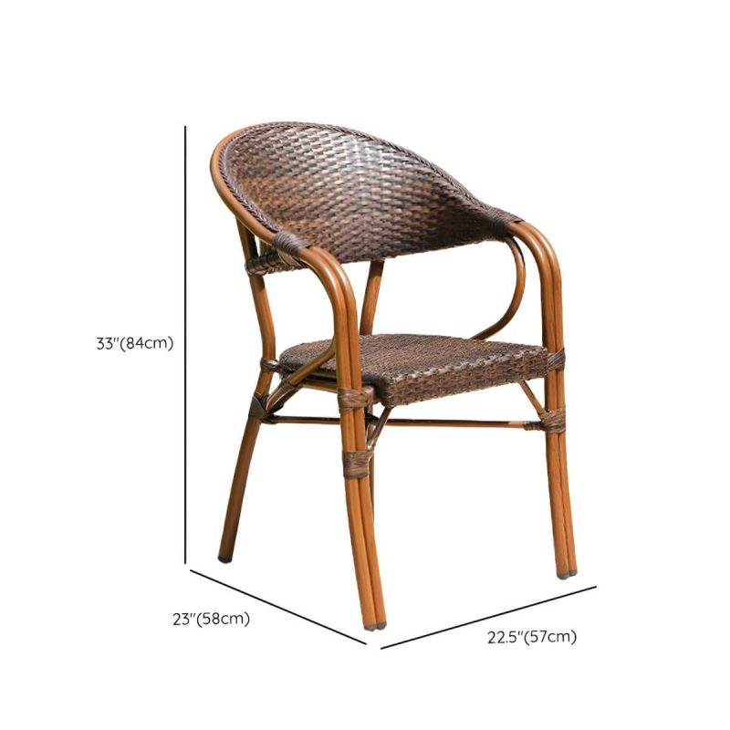 "Dimension of Contemporary Brown Dining Table Set 2 Woven Chairs for Courtyard - Table & Chair(s) 2 Tan"