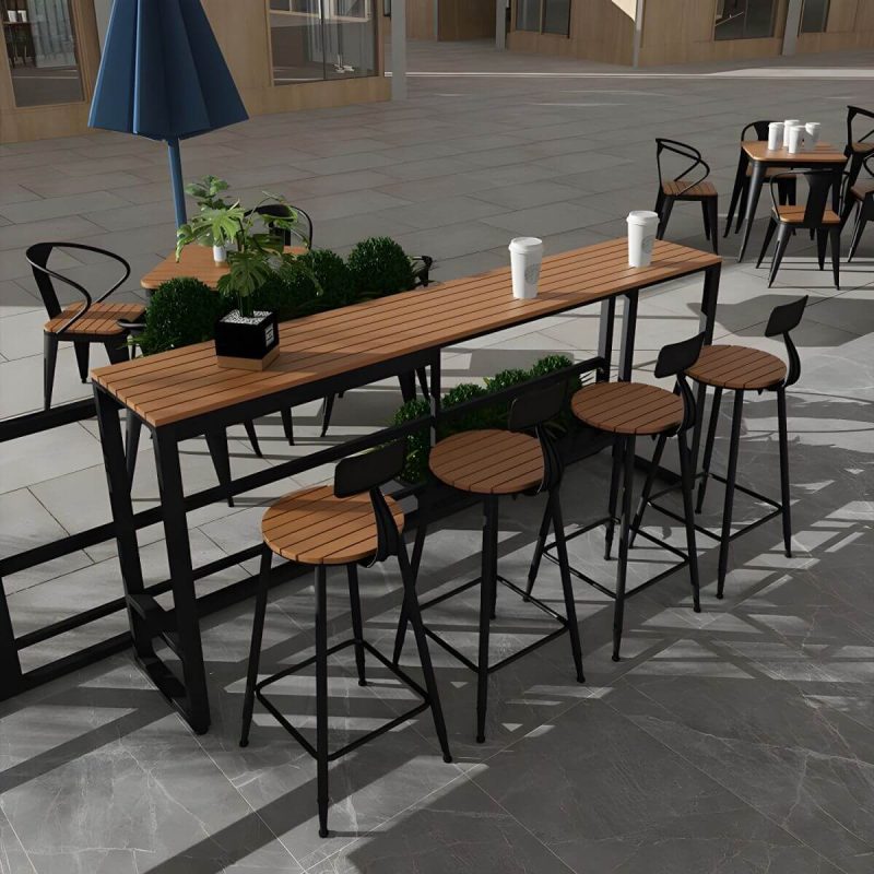 "Brown Faux Wood Bar Height Table Industrial Rectangle Patio Table - 63"L x 15.7"W x 41.3"H Table Only"