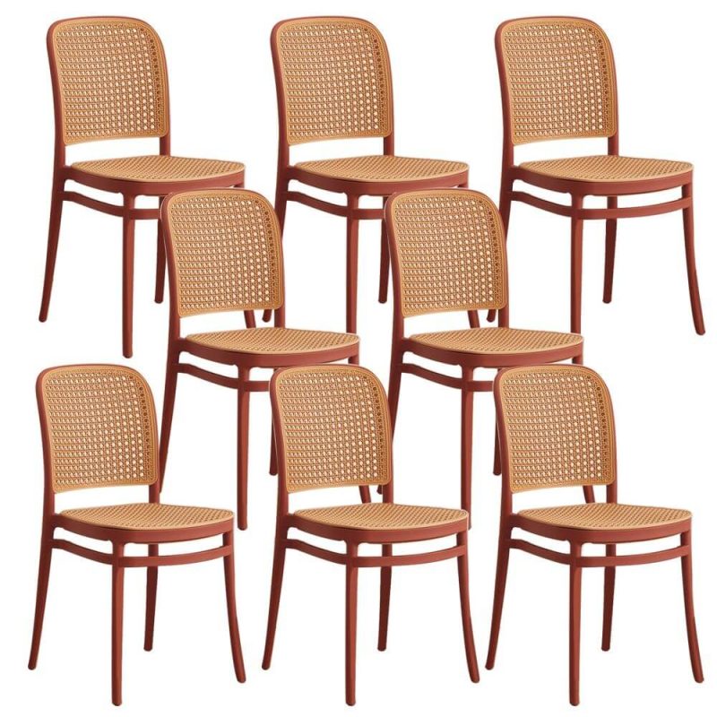 "Contemporary Dining Side Chair with Metal Legs Stacking Side Chair - Red 8 Piece Set"