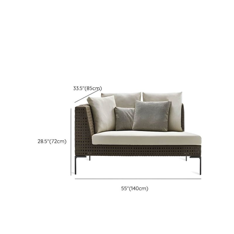 "Dimension of Elegant Metal Framed White Upholstered Modern Sofa with Cushions - Left Corner Loveseats"