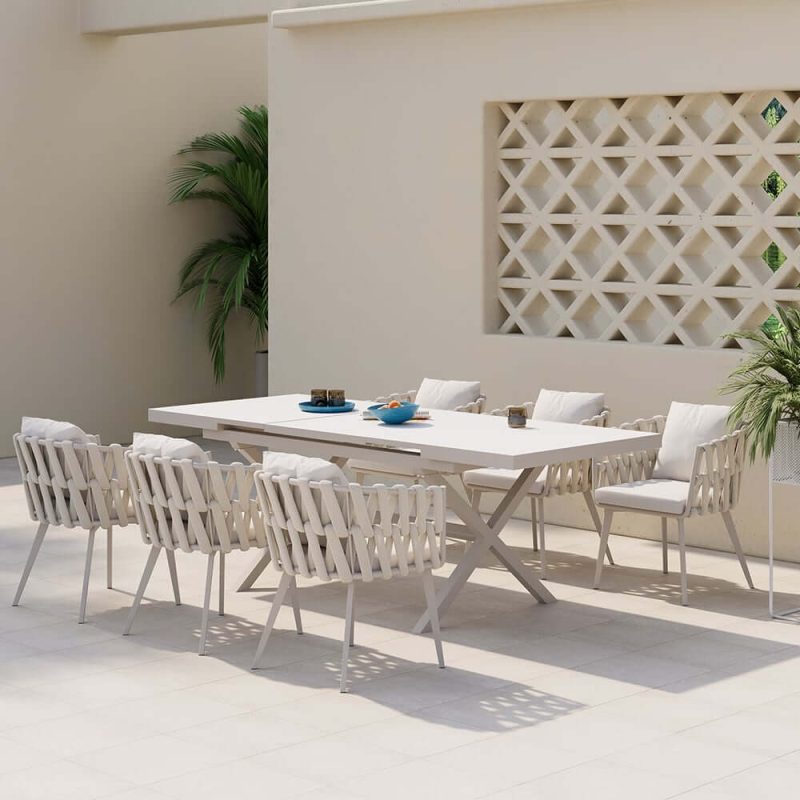 "Set of 2 Hand Woven Rope Outdoor Patio Dining Chair with Cushions in Beige"