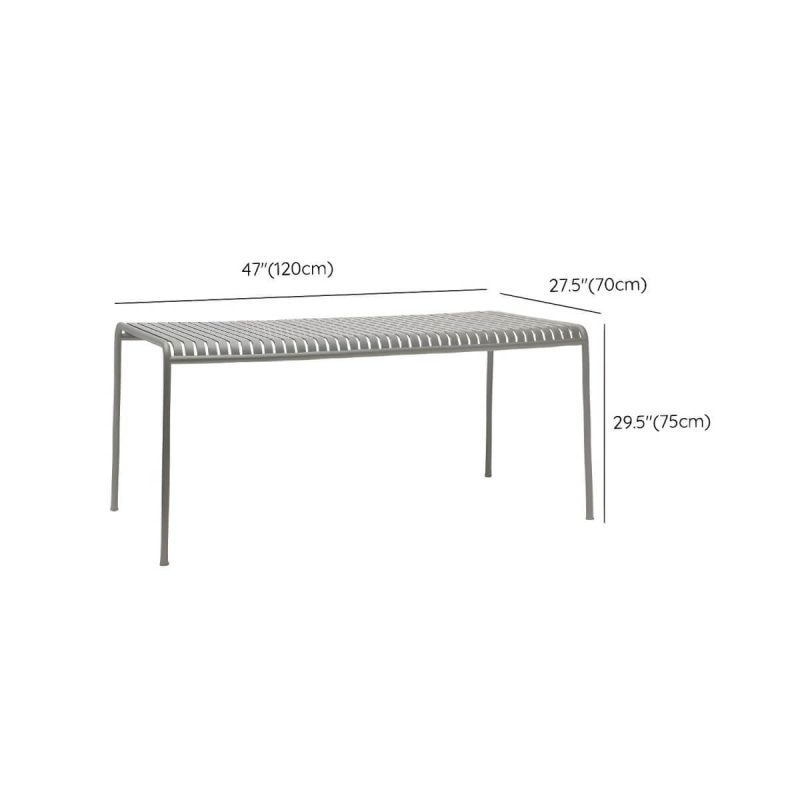 "Dimension of Grey Metal Patio Table Contemporary Style Water Resistant for Outdoors - 47.2"L x 27.6"W x 29.5"H Rectangular Table Only"