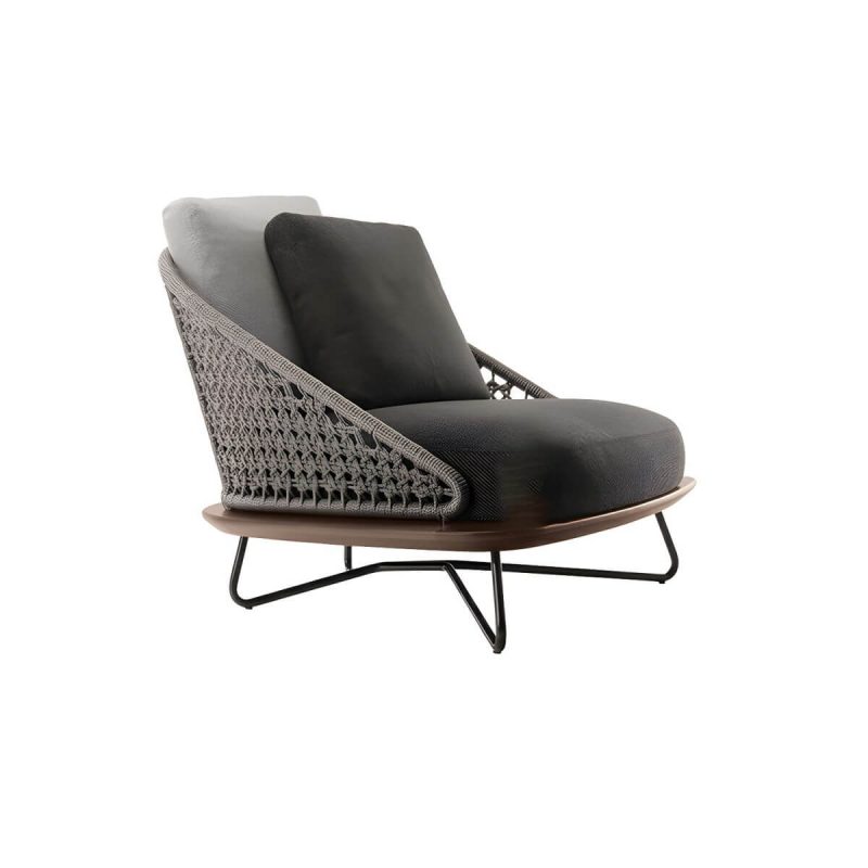 "Sophisticated Modern Black Metal Framed Sofa with Gray Upholstery and Removable Cushions for Women - 1-Seater Sofa"