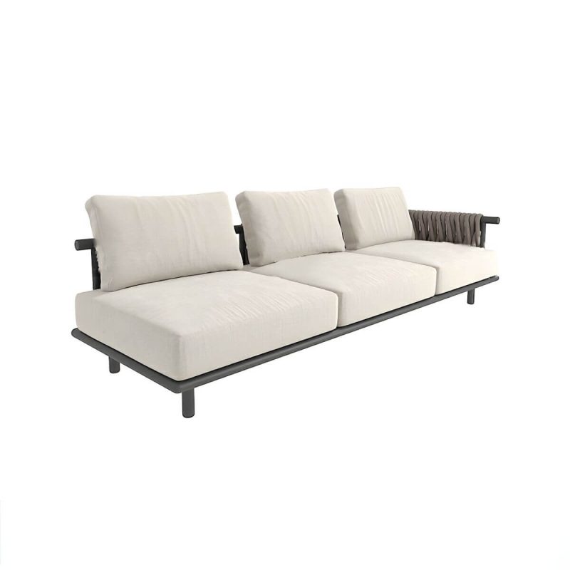 "Black Metal Waterproof Modern Upholstered Sofa with Cushions and Pillow - 3-Seater Corner Sofa"