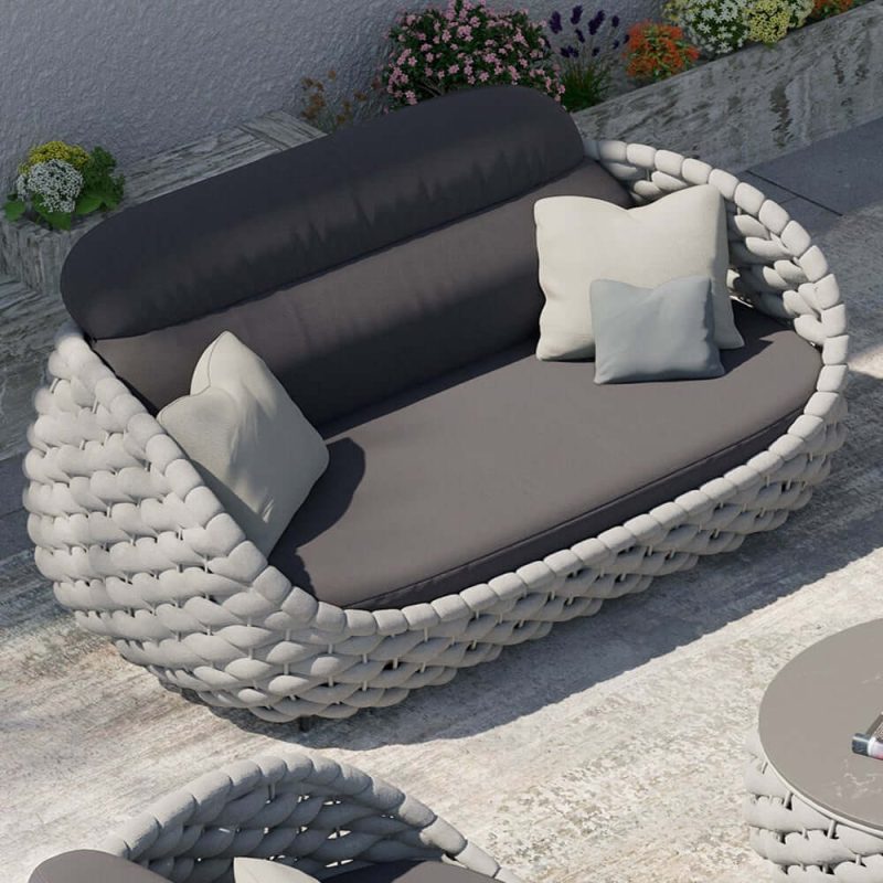 "3 Seater Woven Outdoor Sofa Patio Couch in Gray Cushion & Pillow Included"